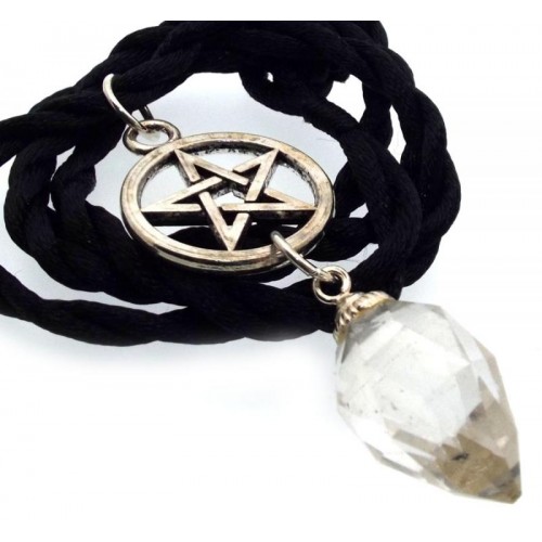 Clear Quartz Droplet Pentacle Pendant